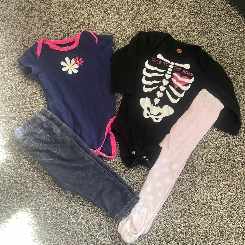 Bundle Navy Onesie, Black&Pink Long Sleeve Onsie, Pink Tights, Blue Legging